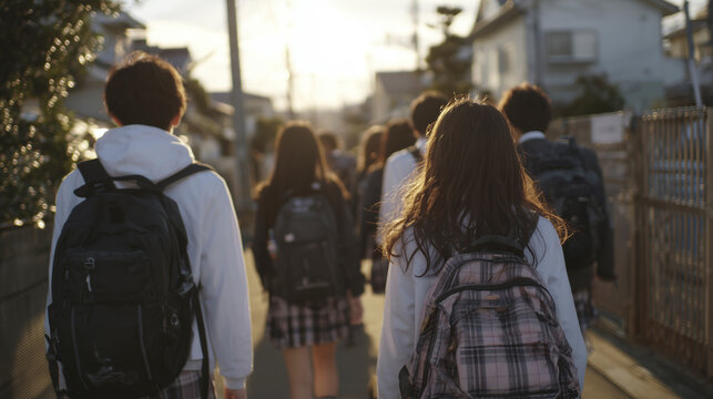 学生たちが下校する後ろ姿