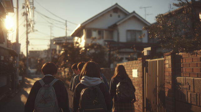 学生たちが下校する後ろ姿