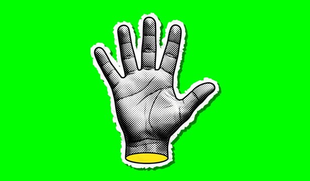Retro Halftone Reassurance Hand Gesture on Green Screen Vintage Care Comfort Sign Chroma Key Loop