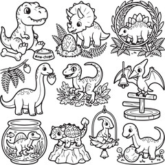 Dinosaurs as Playful Pets  A Coloring Page Collection © Majeed