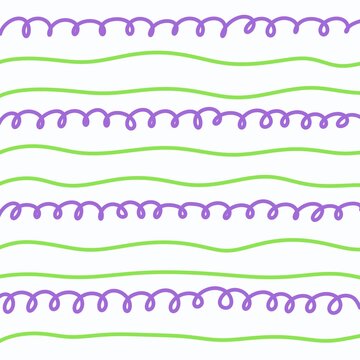 Seamless pattern with wavy green lines and purple curly lines