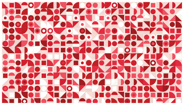 Abstract geometric pattern with red circles and squares for background.