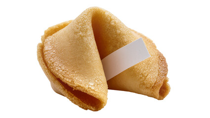Fototapeta premium Golden crisp fortune cookie with blank paper strip, isolated on transparent background