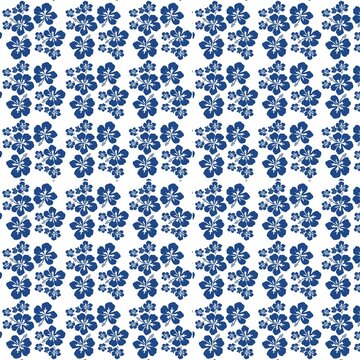 Blue tropical hibiscus flower seamless pattern background