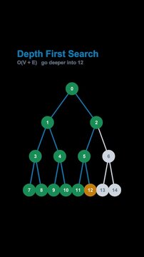 Depth First Search Graph Traversal Labeled Animated Overlay Alpha 4K Vertical 9x16 Light