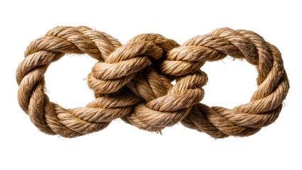Thick braided jute rope forming an infinity symbol, isolated on transparent background © Aliona