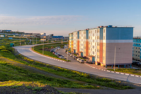 Colorful architecture of Russian north, Chukotka Autonomous region of Russia.
