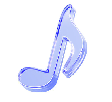 Hologram glass music note 3d icon render. Crystal eighth note with notehead, stem and flag for media player app. Audio, sound, melody symbol for classic hits and modern pop songs
