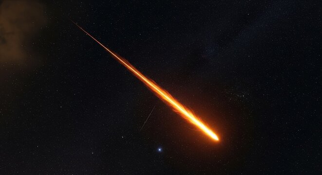 Bright Meteor Streaking Across Dark Night Sky.
