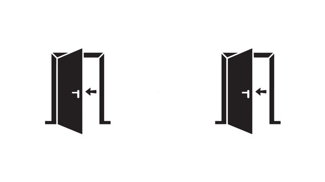 Black and white illustration of two push and pull door icons with arrows on a white background
