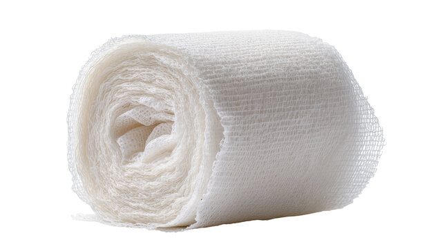 Rolled white gauze bandage medical wound care supply, isolated on transparent background