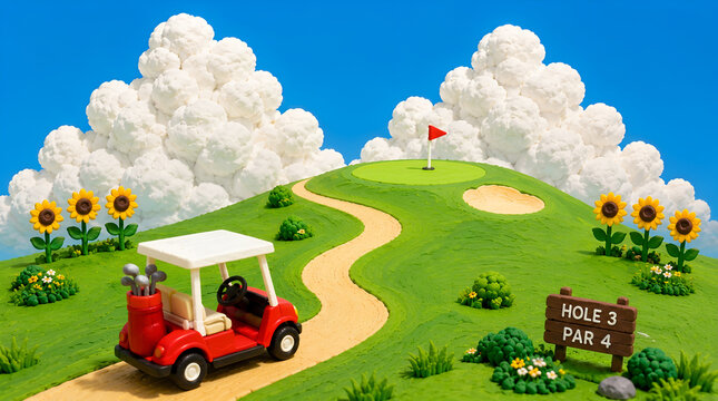Summer Golf Course, Clay Art Illustration
