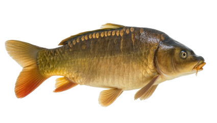 Brown carp fish with orange fins, isolated on transparent background © Aliona