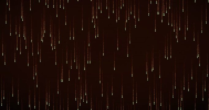 Hexadecimal code symbols fall slowly in a dense, amber-lit matrix rain animation.
