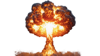 Massive mushroom cloud explosion with fiery orange and red flames, isolated on transparent background © Sorin