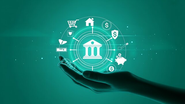 Digital banking security concept with financial technology and cloud protection