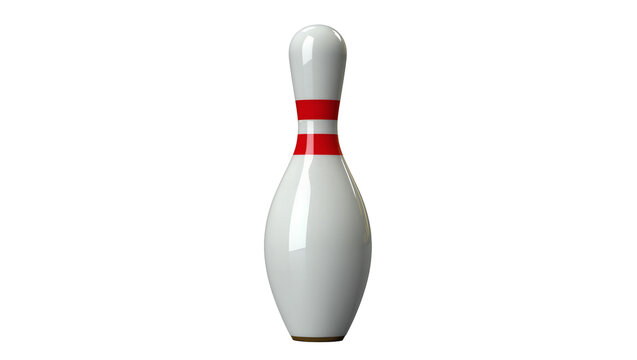 White bowling pin with red stripes, isolated on transparent background