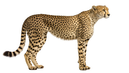 Spotted cheetah standing alert, isolated on transparent background © Aliona