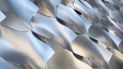 Obraz premium Abstract brushed aluminum wave pattern background with layered metallic texture for modern design, architecture poster and interior cladding