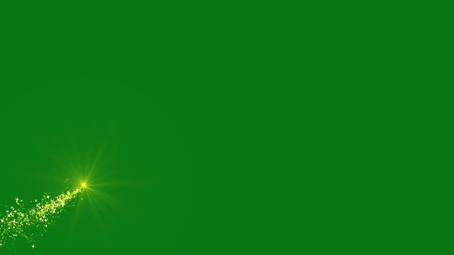 Celestial starlight trail with sparkling fairy dust and glowing magic particles following a graceful curved path, elegant shimmer animation isolated in seamless Ultra HD 4K on green background
