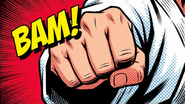 karate lively punch in comic book style with bam onomatopoeia