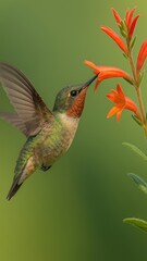 Fototapeta premium Hummingbird feeding vibrant flower