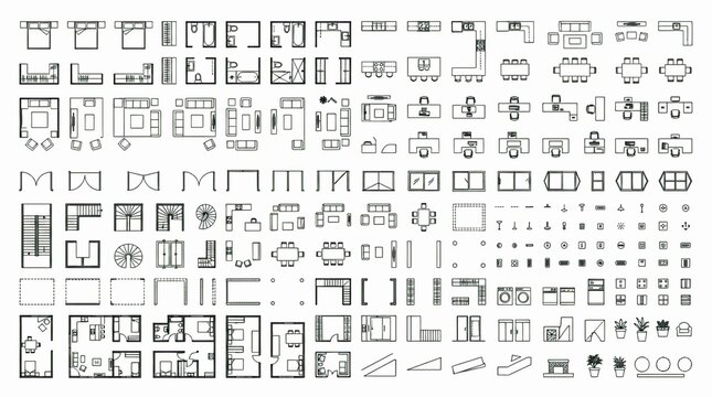 Architectural Floor Plan Symbols CAD Blueprint Vector Icon Collection