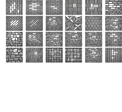 Top View Landscape aavDesign Kit with Round Circular Labyrinth Maze Plan, Green Tree Assets, Stone Paving Textures, and Garden Architecture Blueprint Plan Symbols