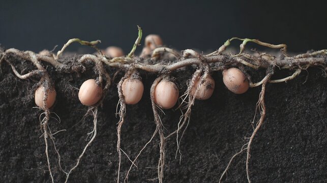 nodules. Extreme close-up of pale pink root nodules on legume plant roots. gardening catalogs, home-decor guides, designed for gardening and botanical catalogs, celebrates nature.