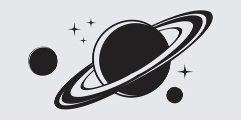 Simple Planet Illustration with Ring Orbit Design © Habibur