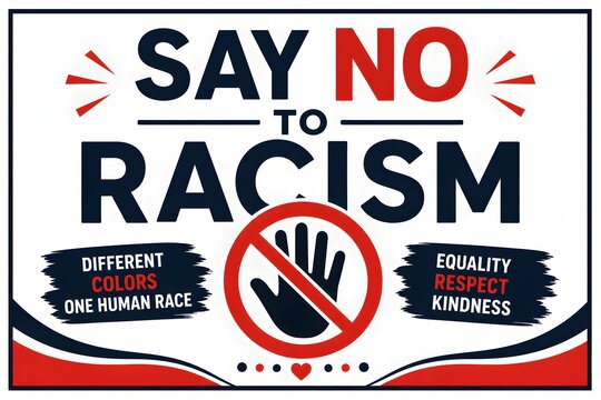 Say no to racism awareness poster with equality respect and kindness message for social justice campaign