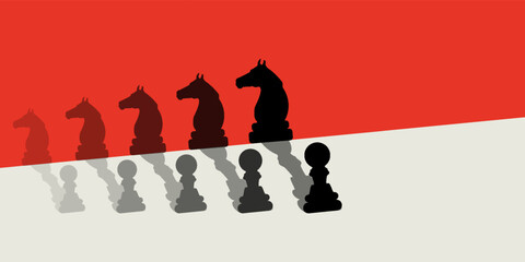 A chess pawn stands under a spotlight that casts a shadow on the knight pawn. © Achmad Sukriyadi