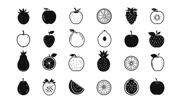 Variety of fruit icons in black.