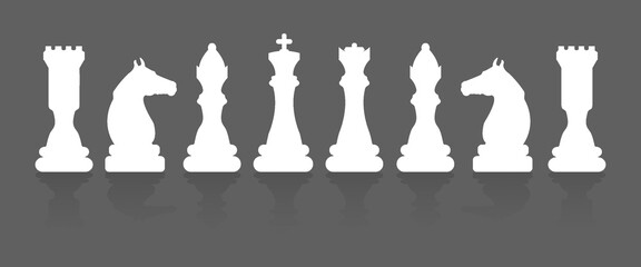 Chess Pieces vector illustration, Chessboard game, Set of Chess Pieces, Chess black flat icons - King, Queen, rook, knight, bishop, pawn. Chess- silhouettes vector icons, Chess icons set. © Achmad Sukriyadi
