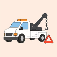 Naklejka premium Emergency Tow Truck with Warning Triangle | Roadside Assistance Flat Vector Illustration