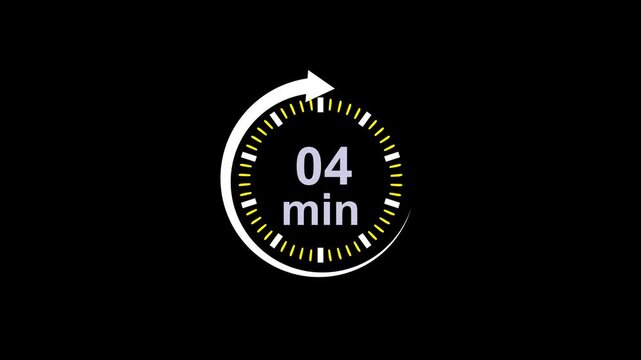 Abstract 04 minutes timer color style isolated on black background. 04 minutes timer circle icon.Clock,stopwatch.