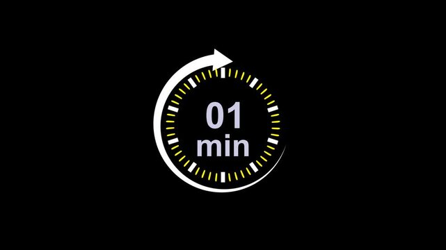 Abstract 01 minutes timer color style isolated on black background. 01 minutes timer circle icon.Clock,stopwatch.