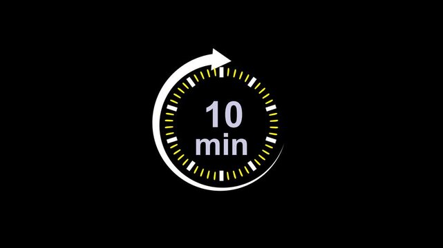 Abstract 10 minutes timer color style isolated on black background. 10 minutes timer circle icon.Clock,stopwatch.