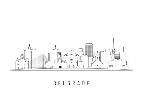 Detailed Belgrade skyline vector illustration. Belgrade buildings in line art style, perfect for modern designs.