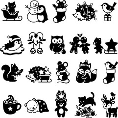 Obraz premium Christmas Season Cute Elements Silhouette - 20 Icons Set - Vector Illustrations 