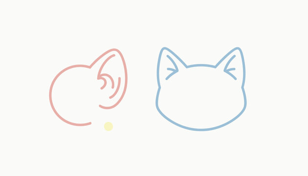 Simple line art comparison illustration showcasing human ear anatomy next to the pointy shape of cute cat ears.