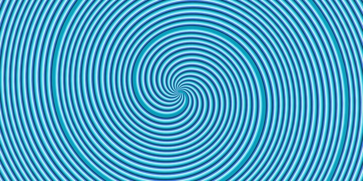 Hypnotic spiral pattern with cyan and blue concentric circles optical illusion art.