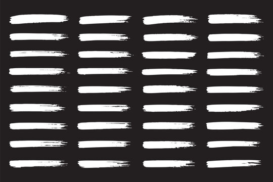 Black highlighter brush stroke lines set for underline banners, dry paint marker stripes, rough grunge ink smears and bold hand drawn highlight elements. Vector illustration
