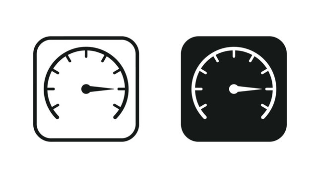 Two minimalist speedometer icons featuring a sleek black and white design for modern digital interfaces