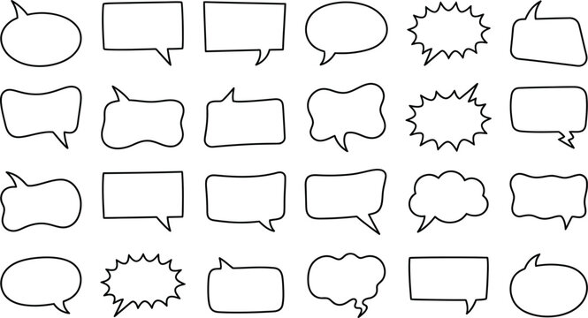 Variety of hand drawn speech bubbles and comic book dialogue boxes for creative design projects