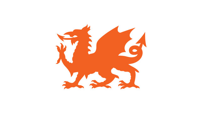 A vibrant orange dragon silhouette stands centered in a minimalist style against a soft cream background.