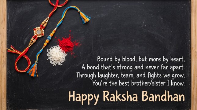 Happy Raksha Bandhan brother sister love bond festival with rakhi threads rice kumkum sweets