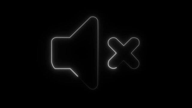 Glowing neon mute animation, pulsing blue audio off symbol on black background, for ui sound, volume
