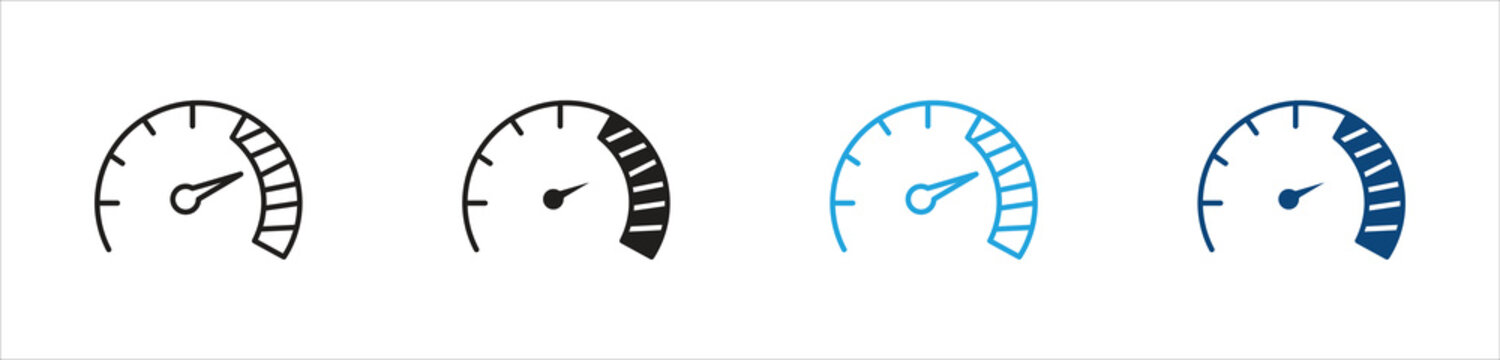 Dashboard Speedometer Meter Icon Set, representing vehicle dashboard, speed monitoring, performance gauges, vector illustration