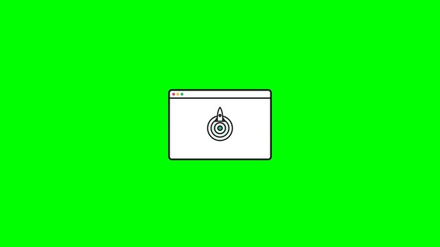 Browser window with a rocket launching animation icon centered on a vibrant green screen background for modern digital interface designs